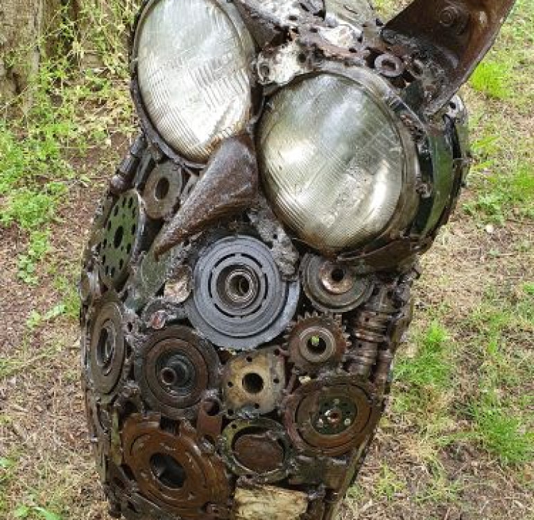 Large Recycled Metal Owl Sculpture